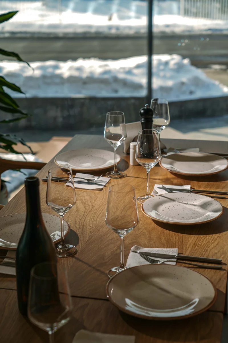 A table by the window in winter